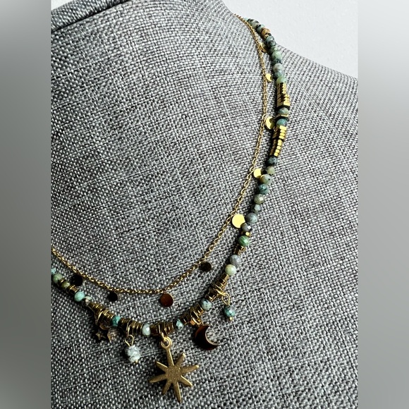 2Pcs/Set Star and Crescent Moon Pendant Beaded Necklace Star Pendant Moon Charms - Picture 6 of 10